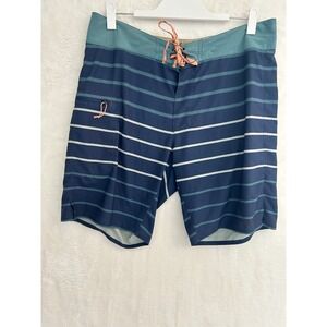Patagonia Mens Blue Striped Board Shorts Swim Trunks Size 34 Zipper Pocket
